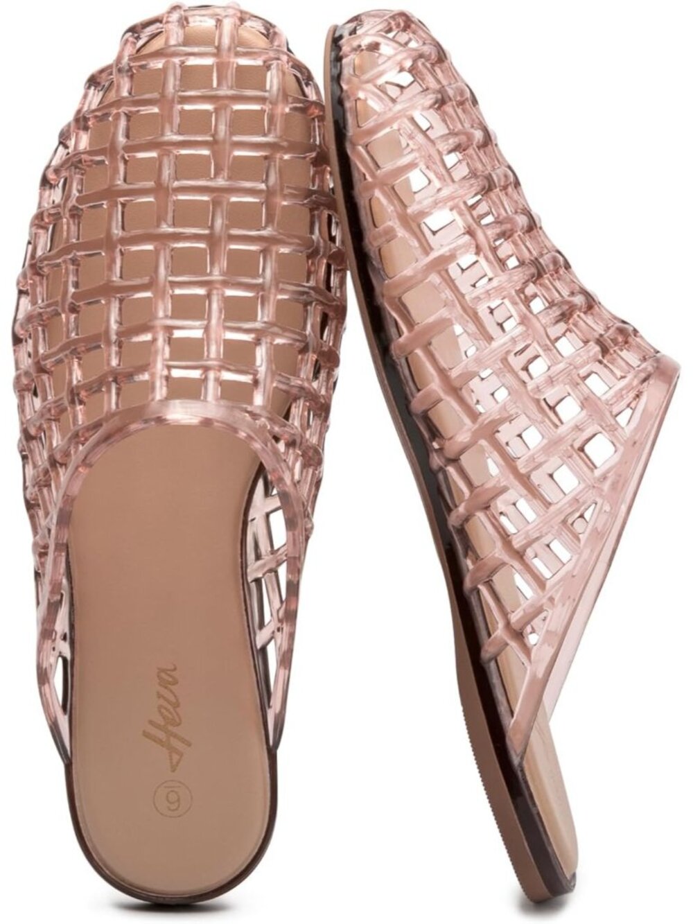 Women's Beige Jelly Closed Toe Clear Mesh Hollow Slide Casual Flat Sandal Shoes
